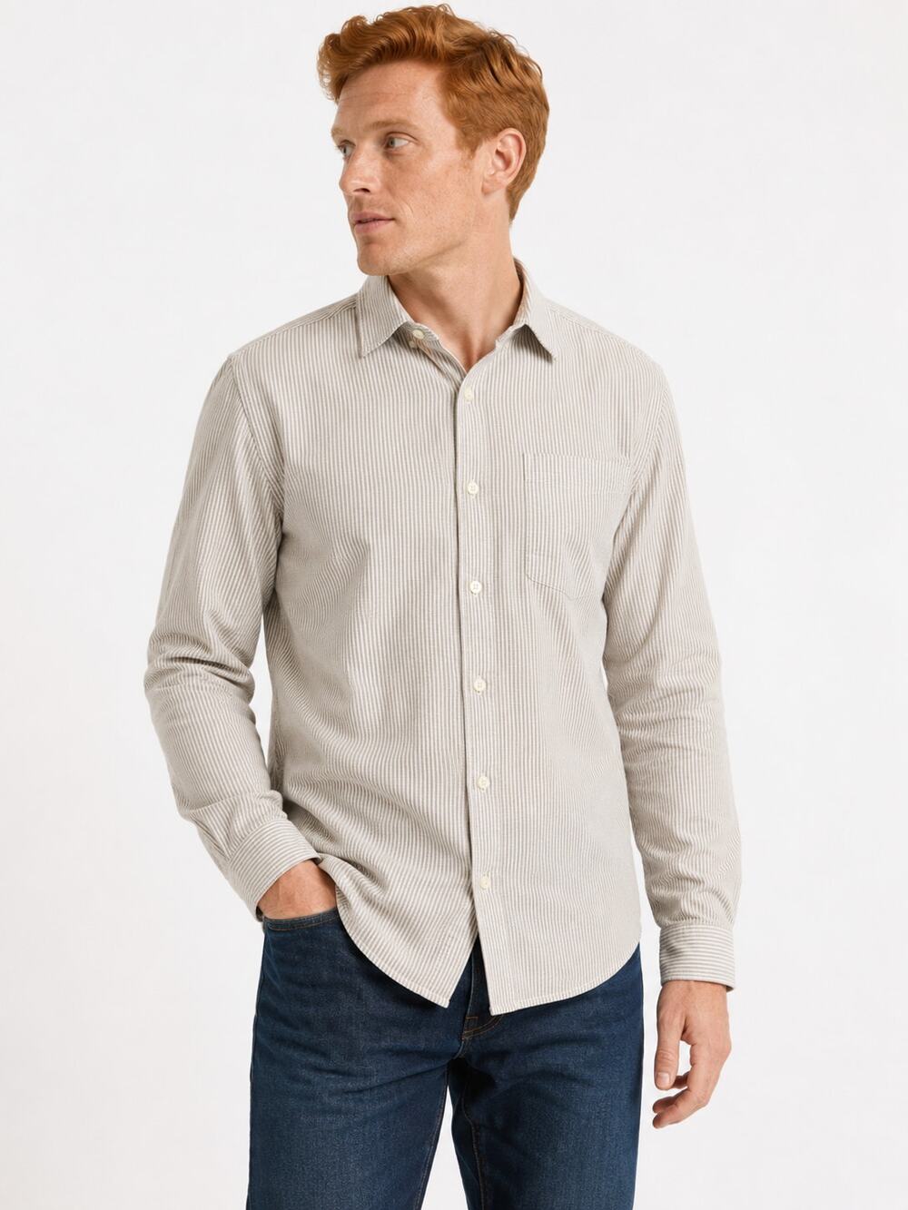 DAN194 BANANA REPUBLIC TALL SEERSUCKER STRIPED BUTTON DOWN SHIRT MENS LARGE